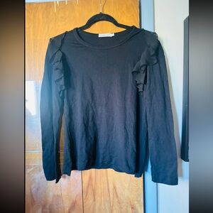 BORDADO Black Long Sleeve Top with Ruffle Accents, Size Medium